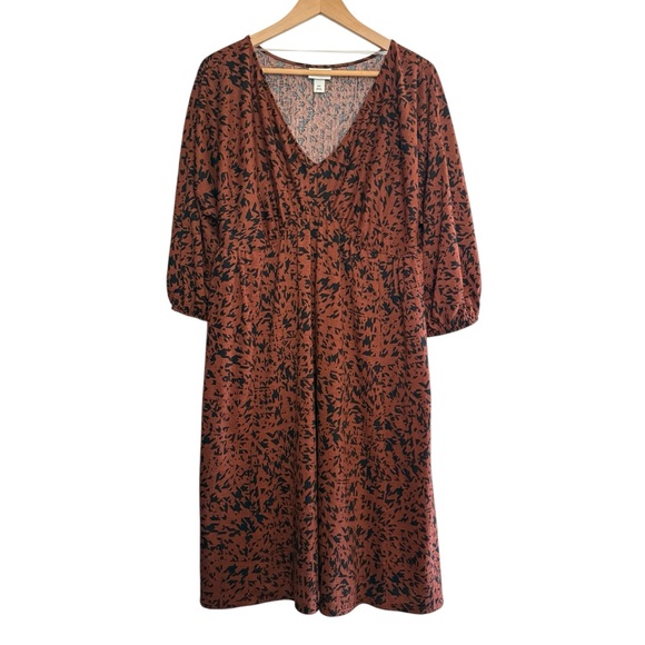 Ava & Viv Dresses & Skirts - Ava & Viv Knee Length V-Neck Brown Printed Puff Sleeve Dress Women’s Size XXL